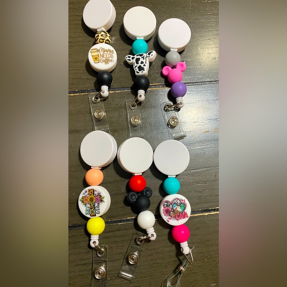 Lanyards and badge reels. They are all handmade by me.